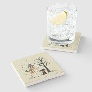 Christmas Snowman Xmas Dog Winter Stone Coaster