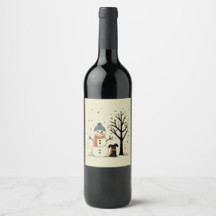 Christmas Snowman Xmas Dog Winter Wine Label