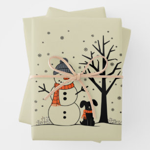 Christmas Snowman Xmas Dog Winter Wrapping Paper Sheet