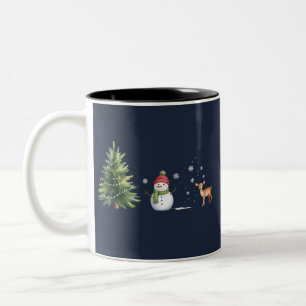 Christmas Snowman Xmas Tree Reindeer Winter Season Two-Tone Coffee Mug
