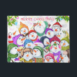 Christmas Snowmans Doormat<br><div class="desc">Christmas Doormats with Happy Snowmans Merry Christmas Party Funny Drawing Snowman Celebration Doormat - or Choose / Add Your Unique Text / Font / Colour - Make Your Special Christmas Gift - Resize and move or remove and add elements / image with Customisation tool ! - Drawing and Design by...</div>