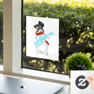 Christmas Snowmans with Guitar Funny Window Cling