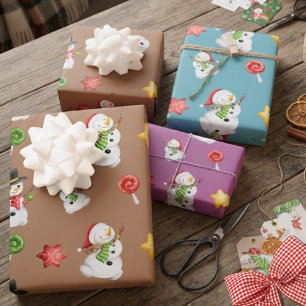 Christmas Snowmen And Ornaments Wrapping Paper Sheet