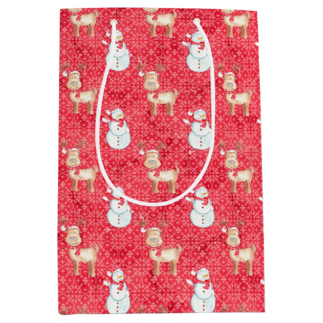 Christmas Snowmen And Reindeer Medium Gift Bag (Front)