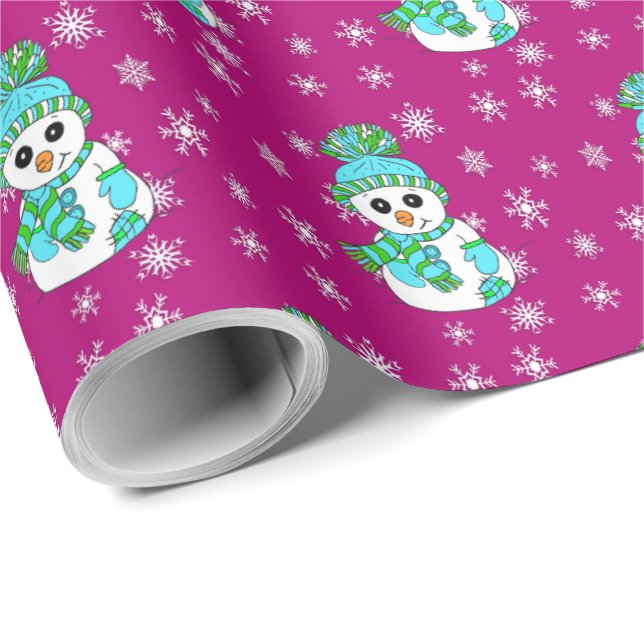 Christmas Snowmen and Snowflakes Holidays Wrapping Paper (Roll Corner)