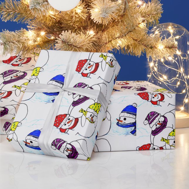 CHRISTMAS SNOWMEN AT PLAY WRAPPING PAPER (Holidays)