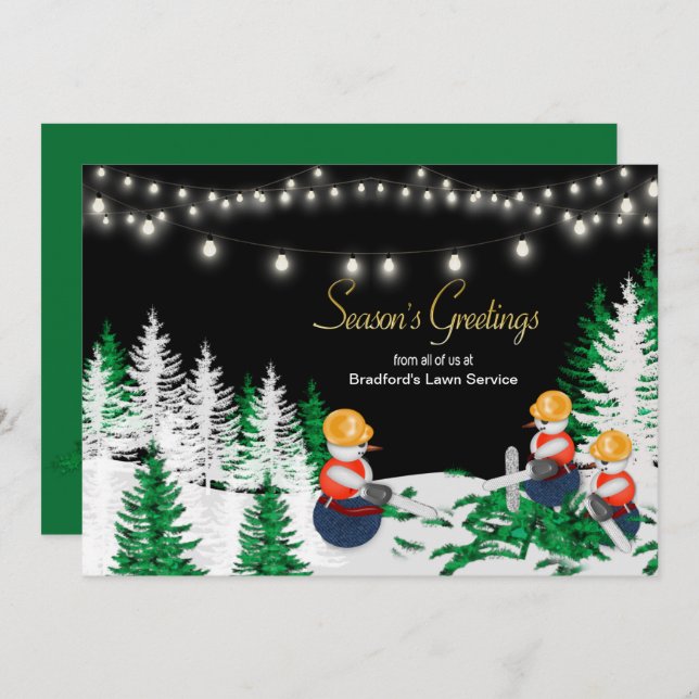 Christmas Snowmen Construction Workers Business  Invitation (Front/Back)