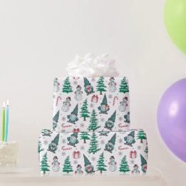 Christmas Snowmen Gnomes Candy Canes Gifts Wrapping Paper