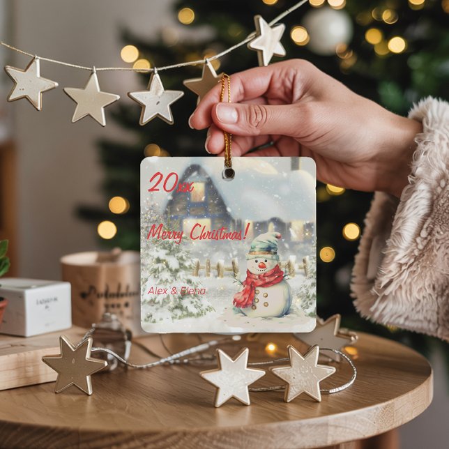  Christmas snowmen house Metal Square Ornament (Creator Uploaded)