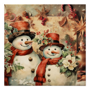 Christmas Snowmen illustration Poster