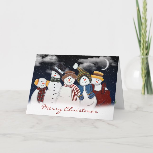 Christmas Snowmen In Snowflakes Card (Front)