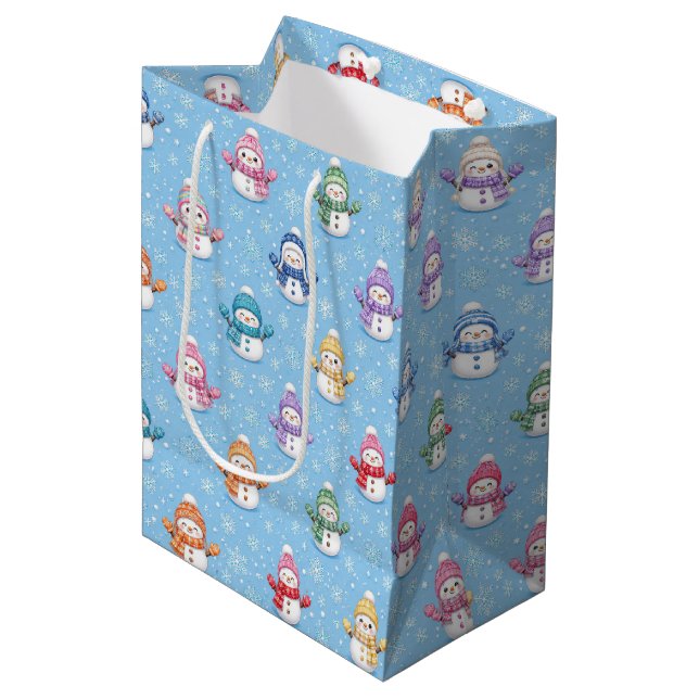 Christmas Snowmen in Snowflakes Medium Gift Bag (Front Angled)