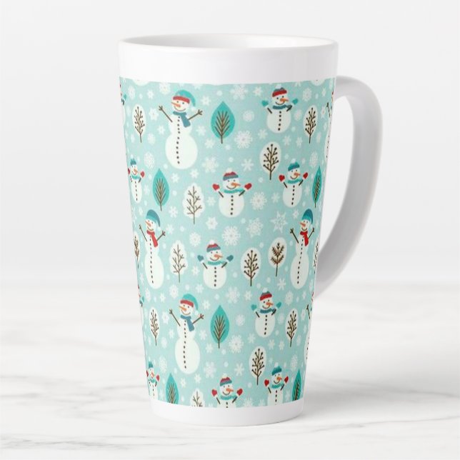 Christmas Snowmen Latte Mug (Right Angle)