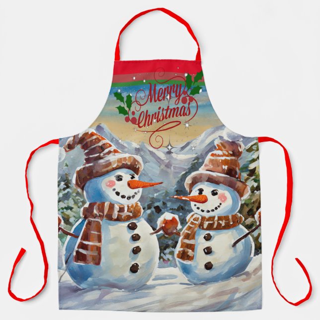 Christmas Snowmen, Merry Christmas, Apron (Front)