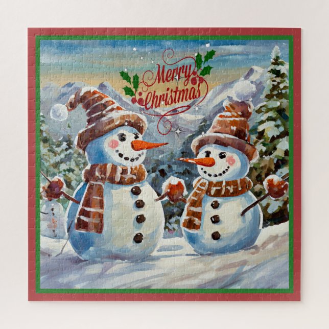 Christmas Snowmen, Merry Christmas, Jigsaw Puzzle (Vertical)
