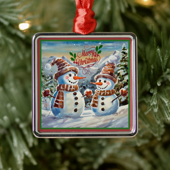 Christmas Snowmen, Merry Christmas, Metal Tree Decoration (Tree)