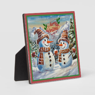 Christmas Snowmen, Merry Christmas, Plaque