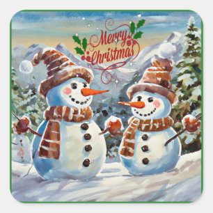 Christmas Snowmen, Merry Christmas, Square Sticker