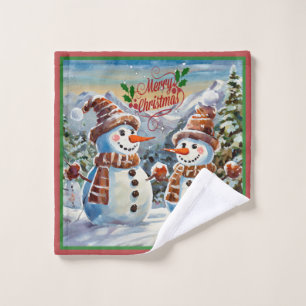 Christmas Snowmen, Merry Christmas, Wash Cloth
