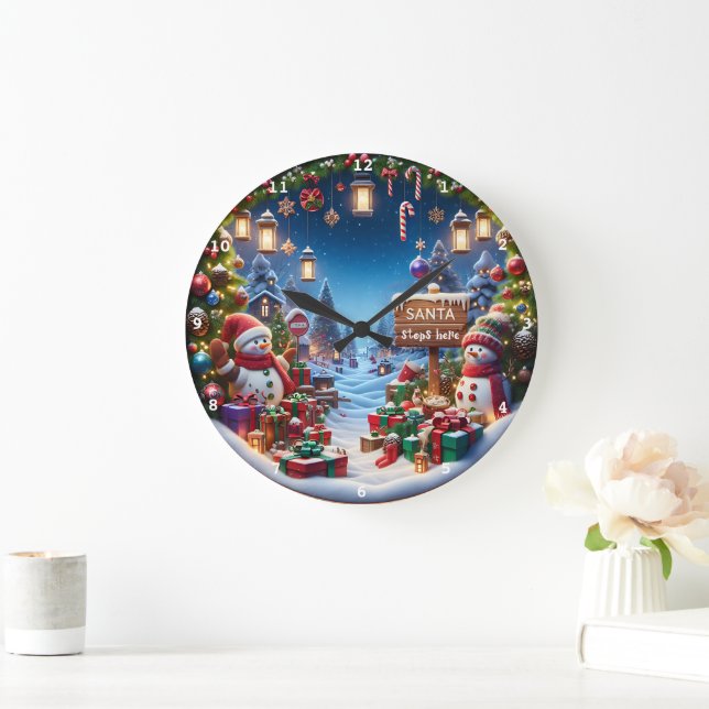 Christmas Snowmen, Ornaments Holiday Decorations Large Clock (Home)