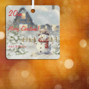 Christmas snowmen photo retro Square Ornament