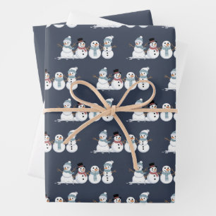 Christmas Snowmen Row Xmas Winter Holiday Season Wrapping Paper Sheet