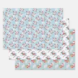 Christmas Snowmen, Santa Claus and Rudolph Wrapping Paper Sheet