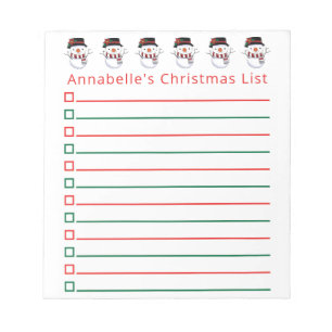 Christmas Snowmen Shopping List Personalise Notepad