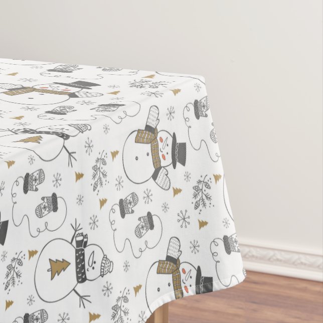 Christmas Snowmen, Trees and Mittens Tablecloth (In Situ)