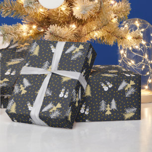 Christmas - Snowmen & Trees - midnight blue Wrapping Paper
