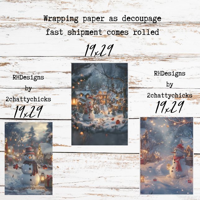 Christmas Snowmen Village Decoupage Wrapping Paper Sheet (Creator Uploaded)
