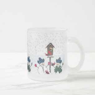 Christmas Snowmen with Cowboy Hats Frosted Glass Coffee Mug