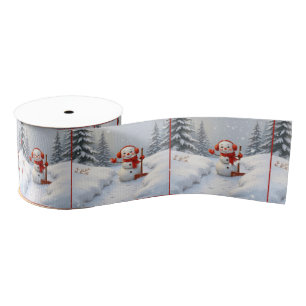 Christmas Snowmen With Red Shovels Grosgrain Ribbon