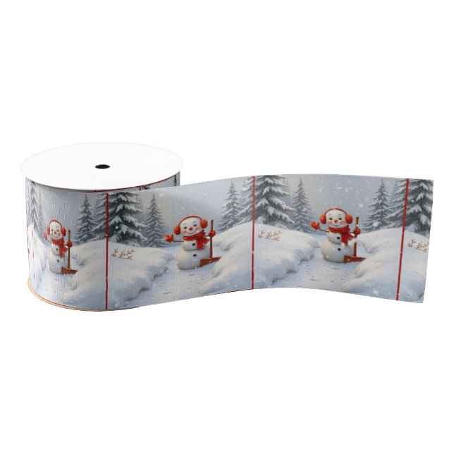 Christmas Snowmen With Red Shovels Grosgrain Ribbon (Spool)
