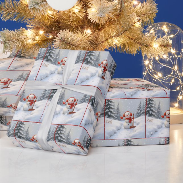 Christmas Snowmen With Red Shovels Wrapping Paper (Holidays)