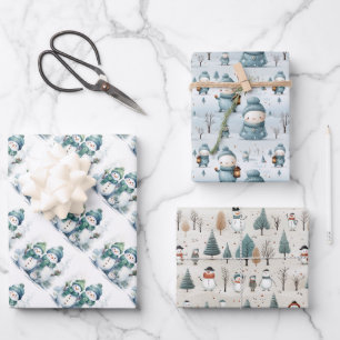 Christmas Snowmen Wrapping Paper Sheet