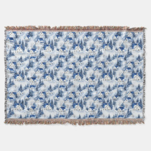 Christmas Snowy Blue Throw Blanket