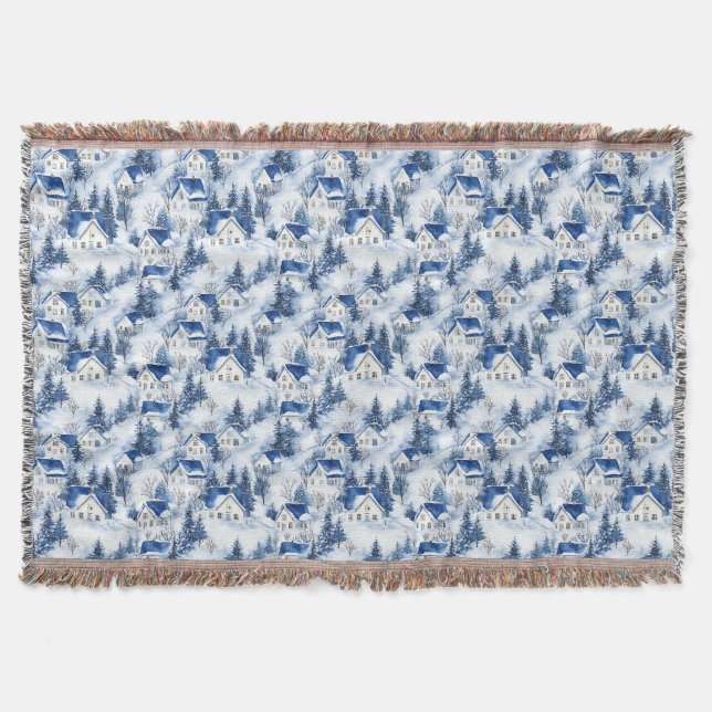 Christmas Snowy Blue Throw Blanket (Front)