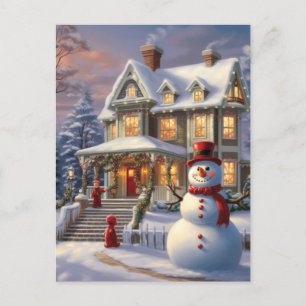 Christmas Snowy House Postcard