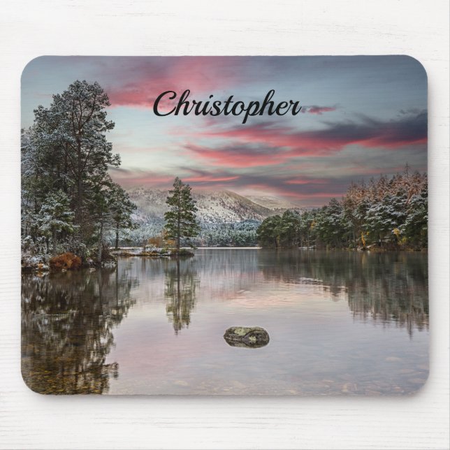 Christmas Snowy Landscape Scottish Loch Mousepad (Front)