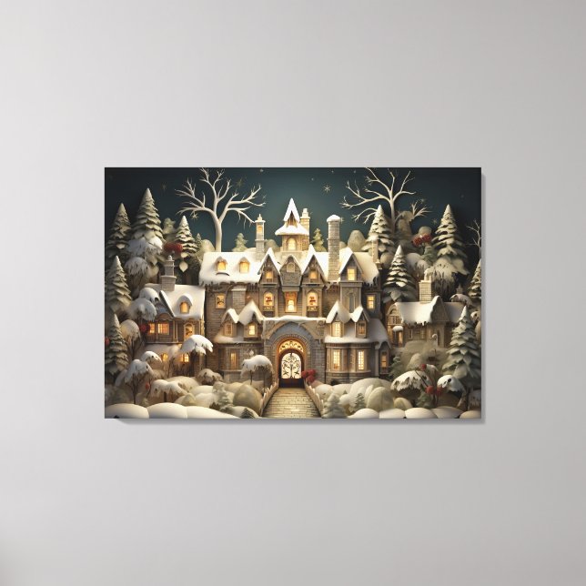 Christmas Snowy Manor Storybook Wonderland Canvas Print (Front)