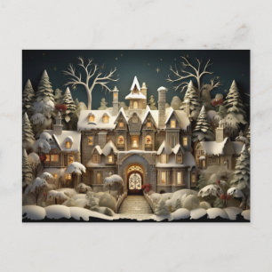 Christmas Snowy Manor Storybook Wonderland Holiday Postcard