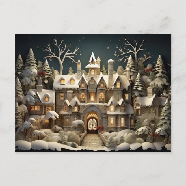 Christmas Snowy Manor Storybook Wonderland Holiday Postcard (Front)