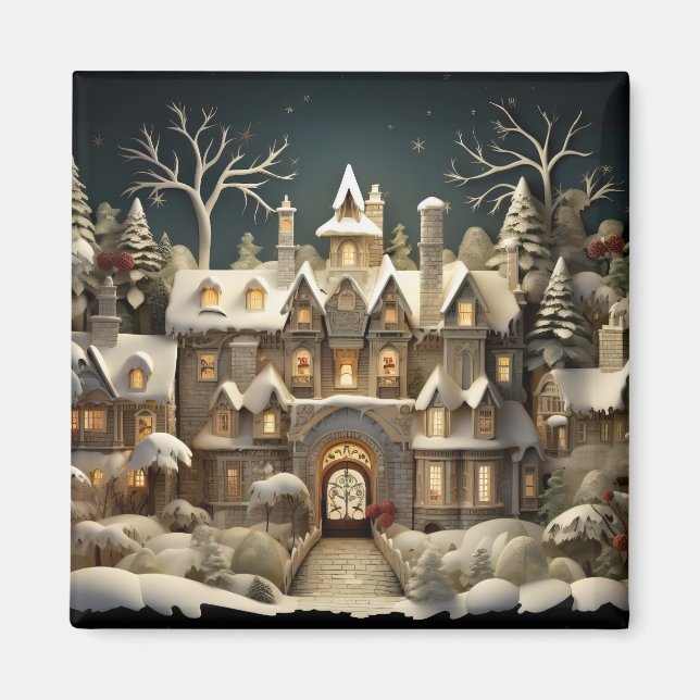 Christmas Snowy Manor Storybook Wonderland Magnet (Front)