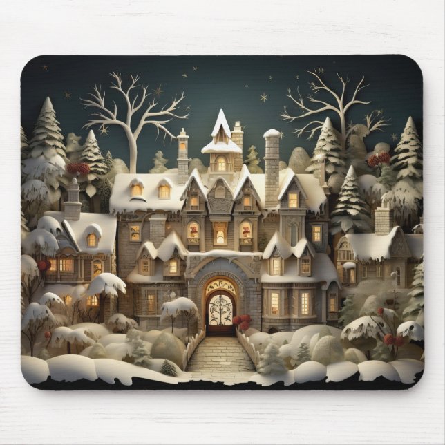 Christmas Snowy Manor Storybook Wonderland Mouse Mat (Front)