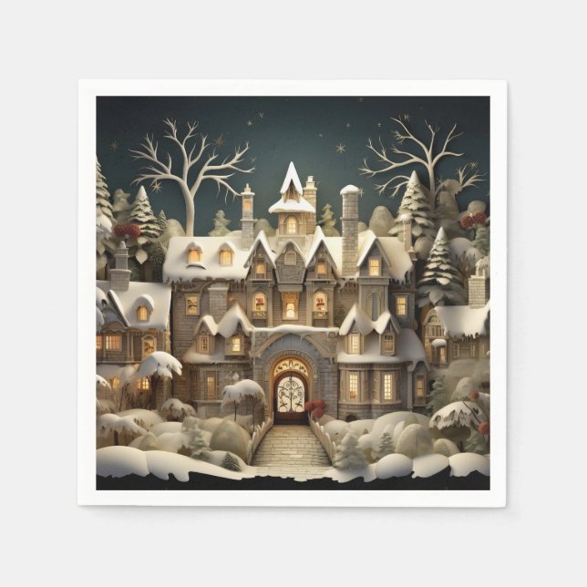 Christmas Snowy Manor Storybook Wonderland Napkin (Front)