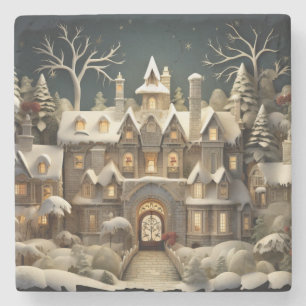 Christmas Snowy Manor Storybook Wonderland Stone Coaster