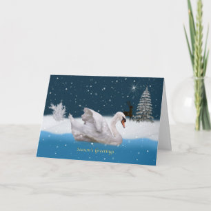 Christmas, Snowy Night with A Swan on a Lake Holiday Card