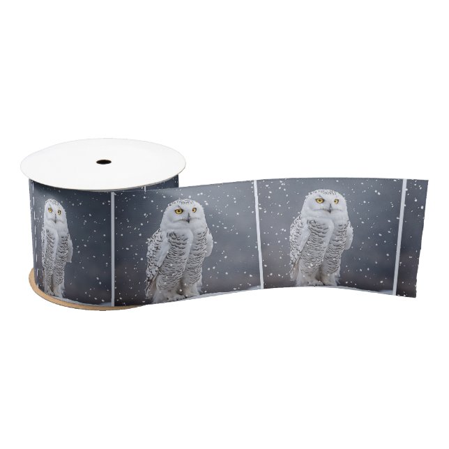 Christmas Snowy Owl In Snowflakes Satin Ribbon (Spool)