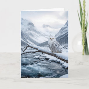 Christmas Snowy Owl On a Winter Tree Branch Card